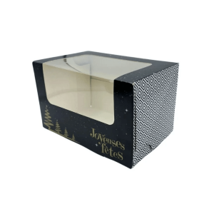 Elegante caja de madera negra con ventana