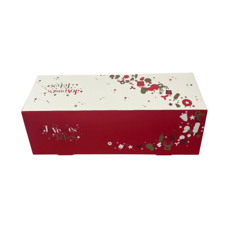 Parte trasera de la caja de leña navideña blanca y roja