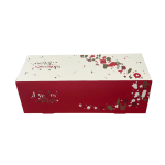Parte trasera de la caja de leña navideña blanca y roja