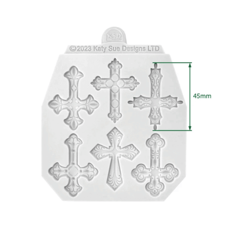 Dimensiones del molde para modelar la cruz de pasta de azúcar de Katy Sue