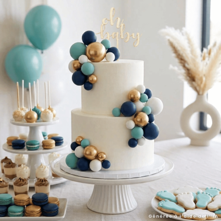 Tarta para baby shower decorada con adornos