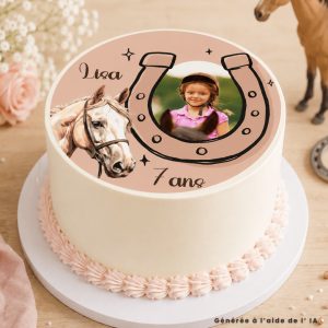 Diseño de tarta con temática de caballos y foto personalizada