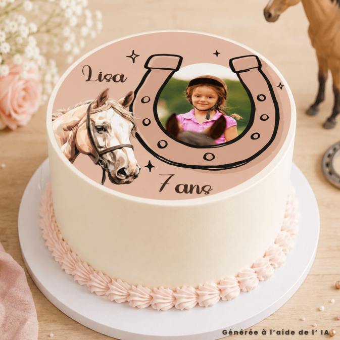 Diseño de tarta con temática de caballos y foto personalizada