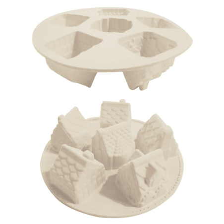 Molde de silicona 3D de chalets navideños con 6 cavidades.