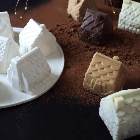 Molde de silicona 3D con forma de chalet navideño para postres de chocolate