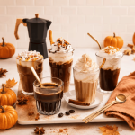 Pastelitos divertidos de café con leche y especias de calabaza