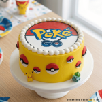 Decoración de tarta de Pokémon con disco de azúcar de Poké Go