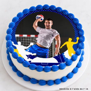 Tarta con temática de balonmano con foto comestible