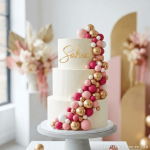 decoración pastel oro rosa fucsia