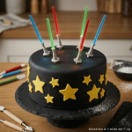 pastel decorado con espadas láser