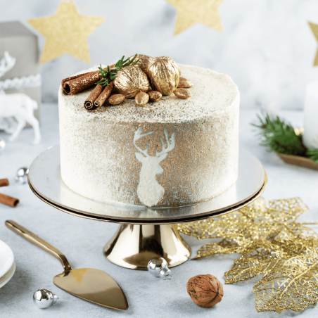 Purpurina dorada comestible para pasteles elegantes y brillantes.