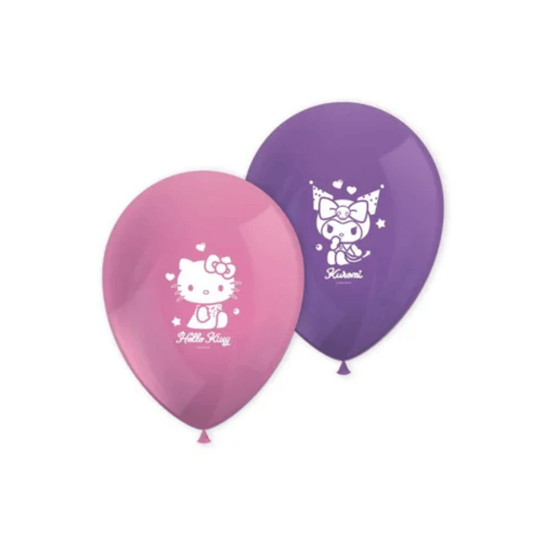 8 globos morados y fucsias de Kuromi Hello Kitty