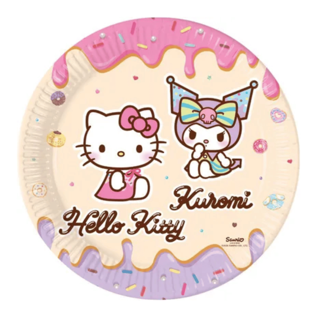 8 platos de cartón de Hello Kitty y Kuromi, 23 cm