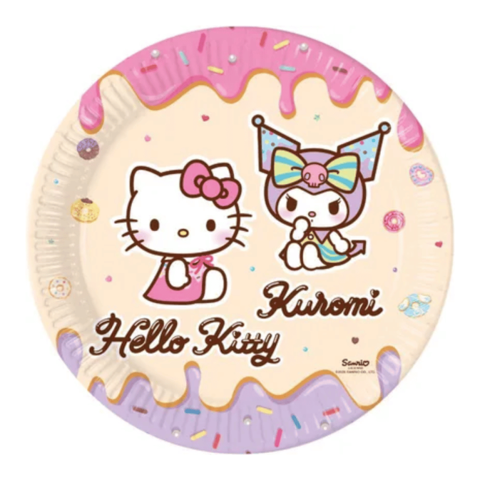 8 platos de cartón de Hello Kitty y Kuromi, 23 cm