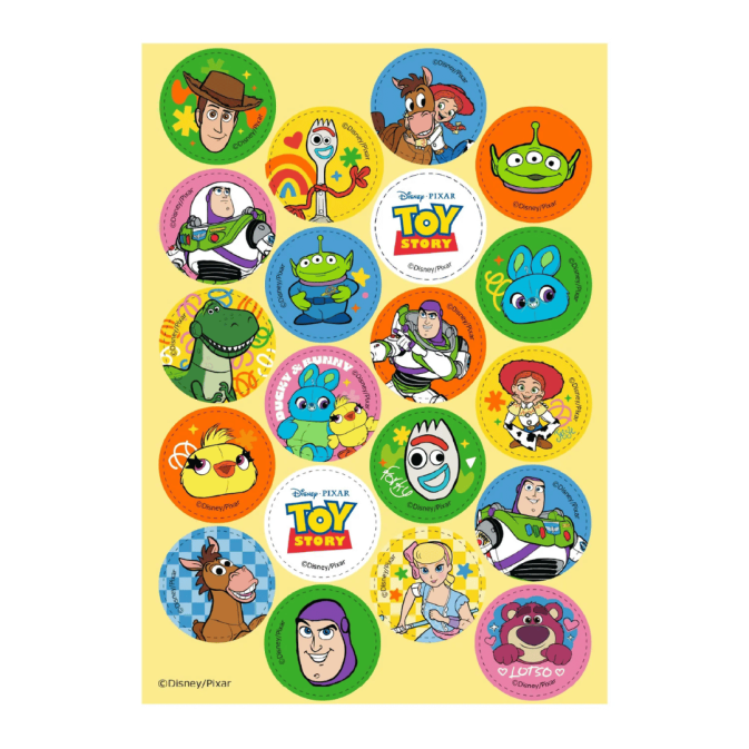 Mini discos de oblea de Toy Story - 20 diseños, sin gluten, sin lactosa.