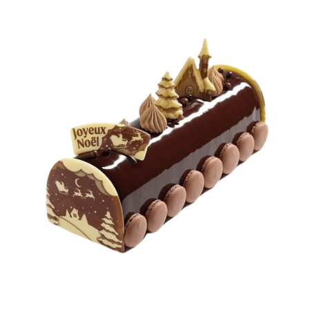 Dos extremos de barra de chocolate con forma de trineo de Papá Noel
