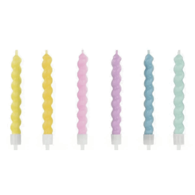 6 velas de cumpleaños retorcidas multicolores