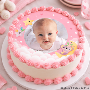 Foto comestible Bautismo Niña rosa - Baby shower personalizable