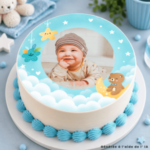 Foto redonda comestible Bautismo niño para personalizar