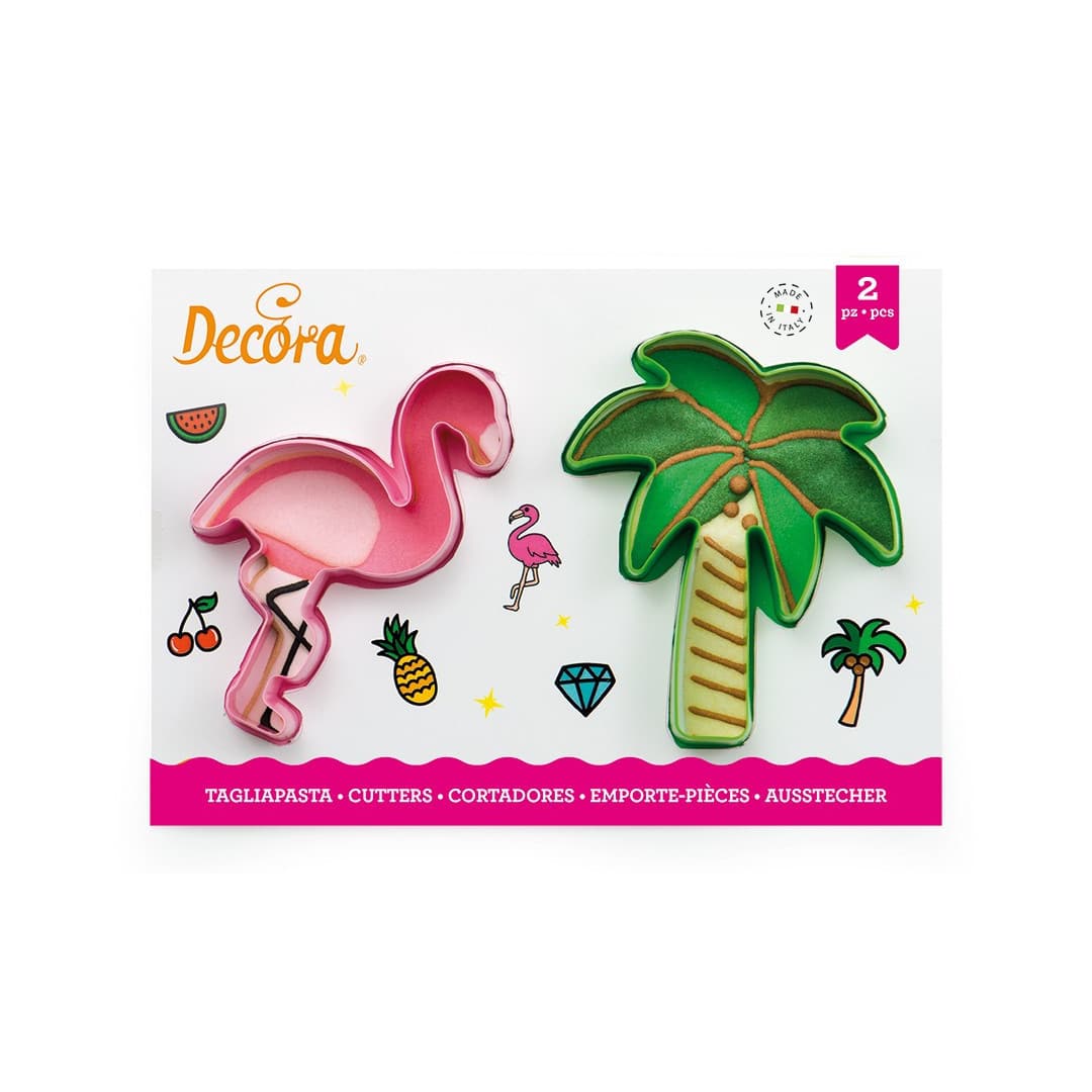 2 cortadores de galletas de flamenco y palmera.