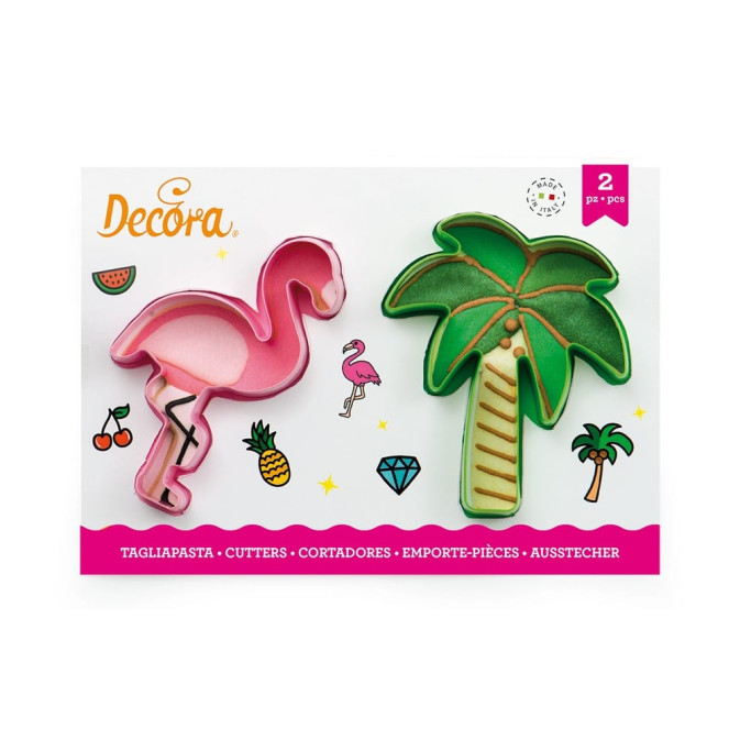 2 cortadores de galletas de flamenco y palmera.