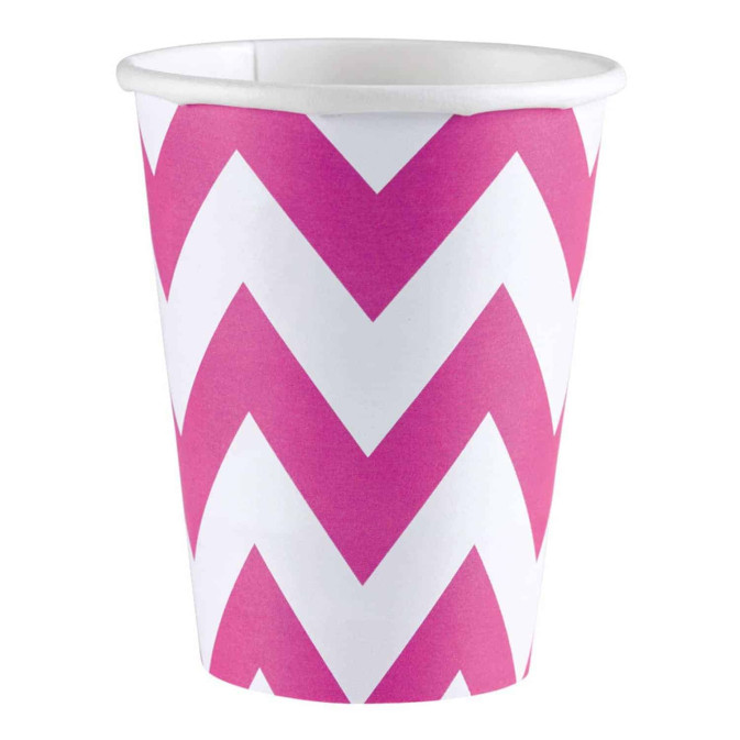 8 copas de chevron rosa y blanco